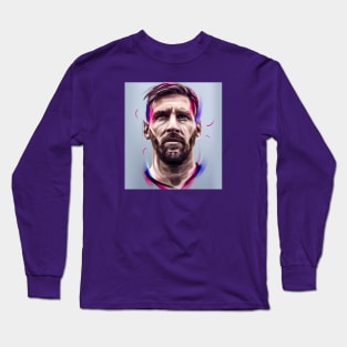 Lio Messi Drawing Portrait Purple Gray Long Sleeve T-Shirt